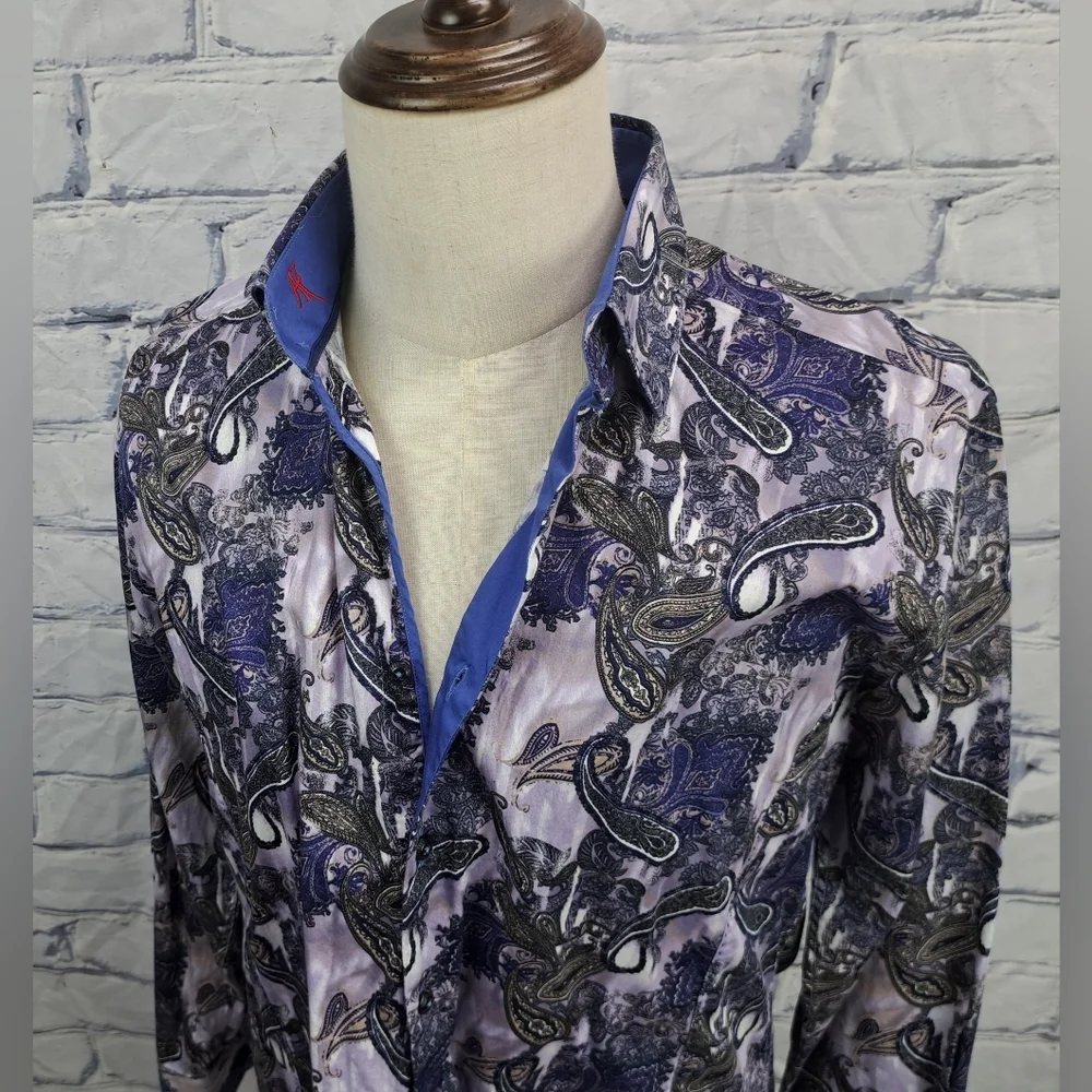 Absolute Rebellion Men's Slim Fit Dress Shirt Paisley Purple Multi Size Large
